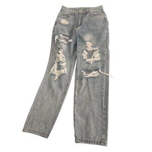 Shein Light Wash Distressed High-Waisted Jeans Destroyed Holes Skater Punk Sz 6